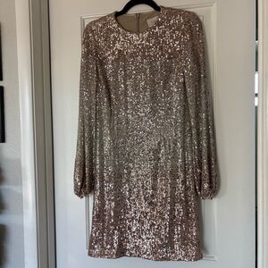 NWT BHLDN Anthropologie Carys mini sequin long sleeve bridal dress size 8